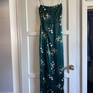 Reformation Emerald Green Floral Silk Gown